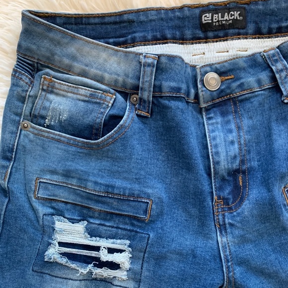 MENS CJ BLACK PREMIUM DISTRESSED SKINNY FLEX Dark Blue Wash JEANS - Picture 3 of 9